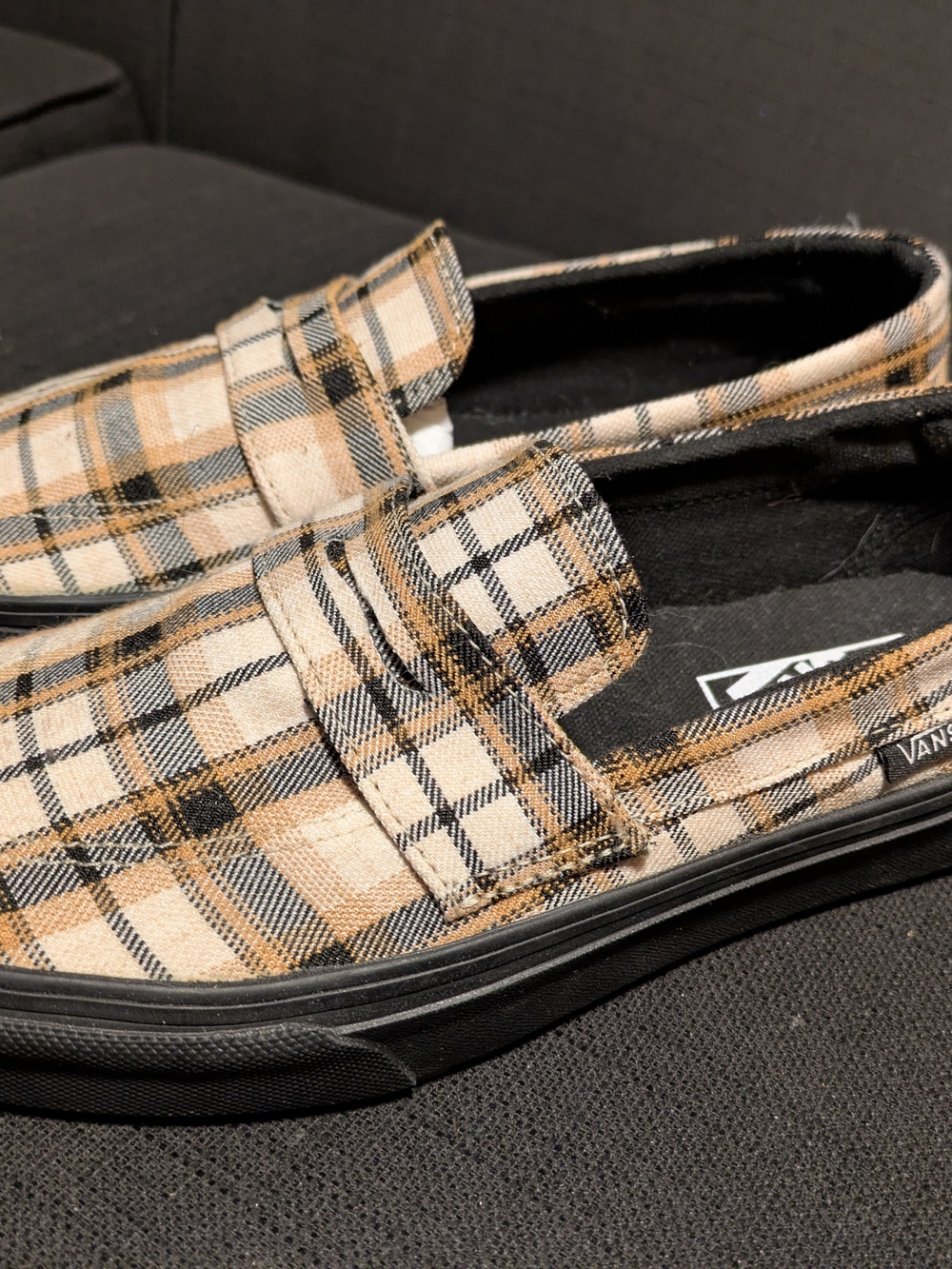 Vans Women’s Plaid Slip-On Loafers in Beige and Black - Picture 2 of 9
